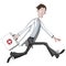 Cartoon doctor running hurriedly with case