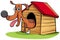 Cartoon dog animal character in his doghouse