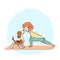 Cartoon dog beagle with girl doing yoga