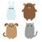 Cartoon dog, cat, bear grizzly, rabbit hare icon. Puppy Kitten. Kawaii pet forest animal. Mustache whisker tail. Funny smiling cha