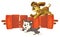 Cartoon dog chasing cat over the fence friends illustration