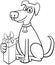 Cartoon dog with Christmas gift coloring page