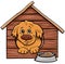 Cartoon dog comic animal character in doghouse