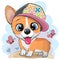 Cartoon Dog Corgi in a cap