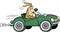 Cartoon dog driving a convertible sports car with wire wheels.