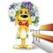 Cartoon Dog and Flower Bouquet