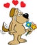 Cartoon dog holding flowers.