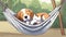 A cartoon dog laying in a hammock