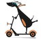 Cartoon dog rides on scooter isolated illustration.