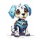 Cartoon dog robots. T-Shirt, Sticker. Funny cyborg. AI Generated