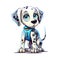 Cartoon dog robots. T-Shirt, Sticker. Funny cyborg. AI Generated