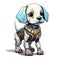 Cartoon dog robots. T-Shirt, Sticker. Funny cyborg. AI Generated