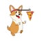 cartoon dog is running chasing pizza