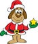 Cartoon dog in a Santa Claus costume holding a star.