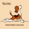 Cartoon dog shows yoga pose Urdhva Mukha Svanasana