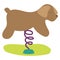 Cartoon dog on spring bounce toy in park. Childhood play equipment with cute pet design. Joyful puppy on playground