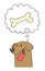 Cartoon dog wants bone, vector illustration