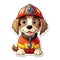 A cartoon dog wearing a fireman's hat.