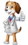 Cartoon dog wearing a veterinarian`s costume giving a thumbs up