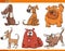 Cartoon dogs and puppies animal comic characters set