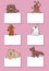 cartoon dogs and puppies with blank cards design set