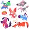 Cartoon dogs set. Bulldog poodle chihuahua dachshund jack russel terrier corgi and doberman. Vector illustration