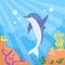 Cartoon Dolphin Underwater Deep Ocean Bottom Coral