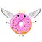 Cartoon Donut as angel with wings and nimbus.