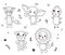 Cartoon doodle animals. linear drawing cute elephant, fox, lion, koala, chicken.