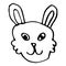 Cartoon doodle linear funny bunny, rabbit muzzle isolated