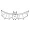 Cartoon doodle linear smiling bat isolated