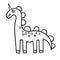 Cartoon doodle linear unicorn, dinosaur isolated on white background.