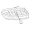 Cartoon doodle linear wooden boat with paddles