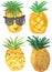 Cartoon doodle pineapples. Hand drawn marker illustration