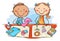 Cartoon doodle school kids enjoy crafting together, creative activities clipart