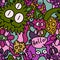 Cartoon doodle seamless monster and cat and frogs and snails pattern for fabrics and linens and kids clothes print