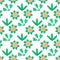 Cartoon doodle seamless pattern. bushes, leaves, flowers in Scandinavian childlike style background.