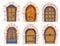 Cartoon doors, medieval castle arched entries set