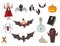 Cartoon dracula vector coffin symbols vampire icons character funny man comic halloween and magic spell witchcraft ghost