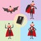 Cartoon dracula vector symbols vampire icons character funny man comic halloween and magic spell witchcraft ghost night