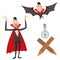 Cartoon dracula vector symbols vampire icons character funny man comic halloween and magic spell witchcraft ghost night