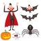 Cartoon dracula vector symbols vampire icons character funny man comic halloween and magic spell witchcraft ghost night