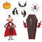 Cartoon dracula vector symbols vampire icons character funny man comic halloween and magic spell witchcraft ghost night