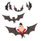 Cartoon dracula vector symbols vampire icons character funny man comic halloween and magic spell witchcraft ghost night