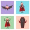 Cartoon dracula vector symbols vampire icons character funny man comic halloween and magic spell witchcraft ghost night