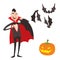 Cartoon dracula vector symbols vampire icons character funny man comic halloween and magic spell witchcraft ghost night