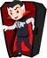 Cartoon dracula waking up in coffin