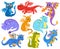 Cartoon dragon kids fantasy cute creature mascots. Funny dragon babies, medieval legends and fairytales dino characters