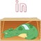 Cartoon dragon sleeps in a box. English grammar in pictures