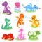 Cartoon dragon vector cute dragonfly or baby dinosaur illustration set of dino characters from from kids fairytale